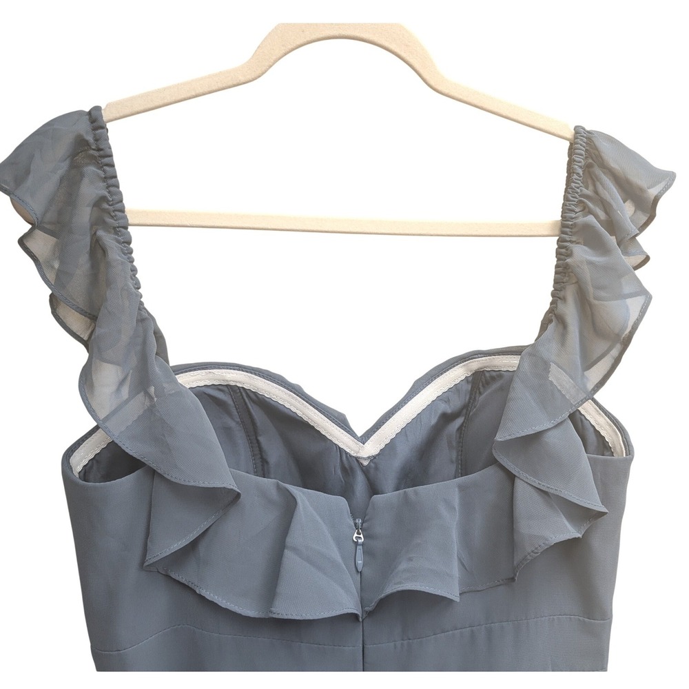 Azazie Lyra Convertible Maxi Dress Sz 12 Dusty Blue Ruffle V-Neck Chiffon Formal - Picture 6 of 12